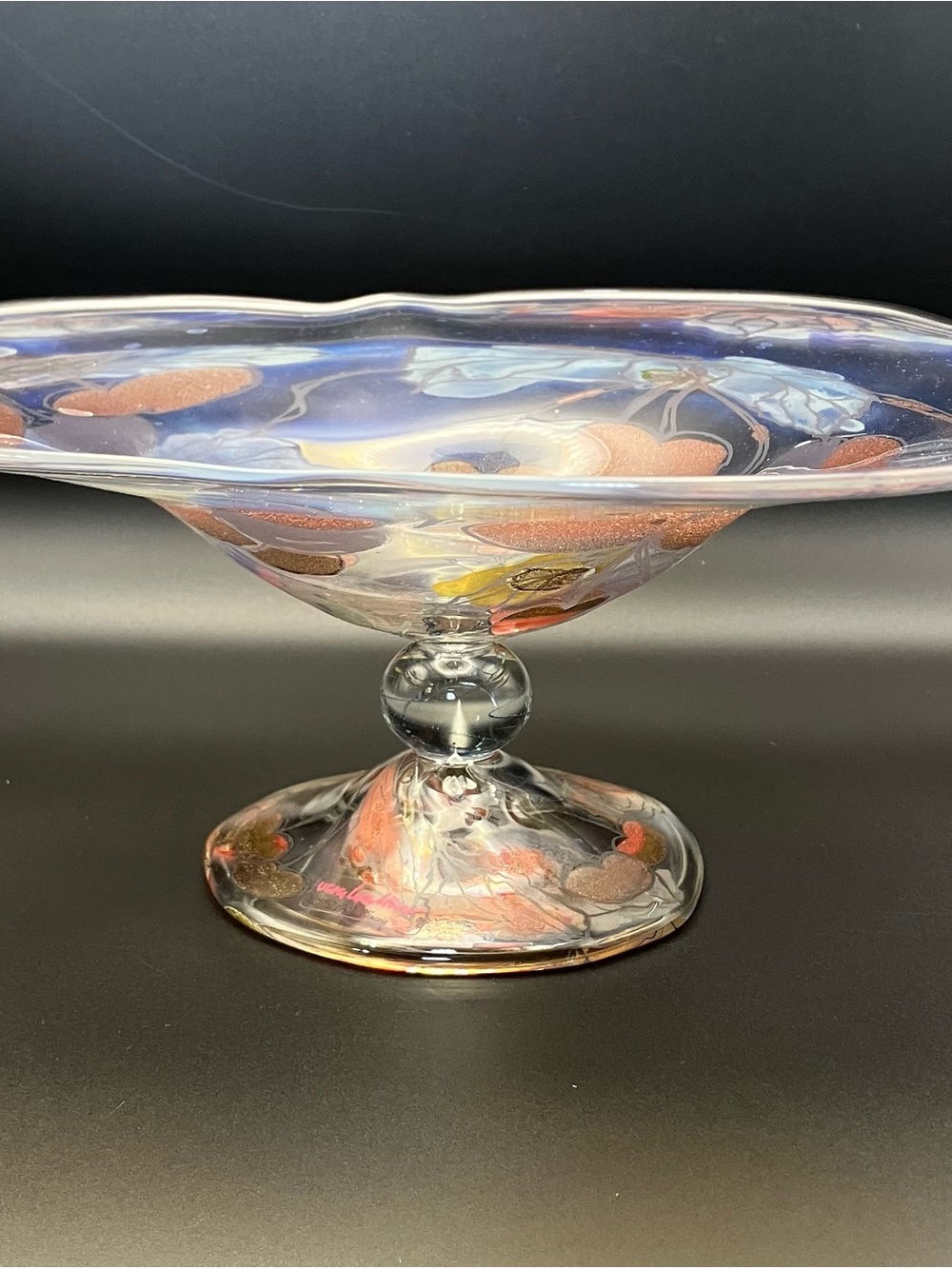 Vera Walther Germany Iridescent Art Glass Compote